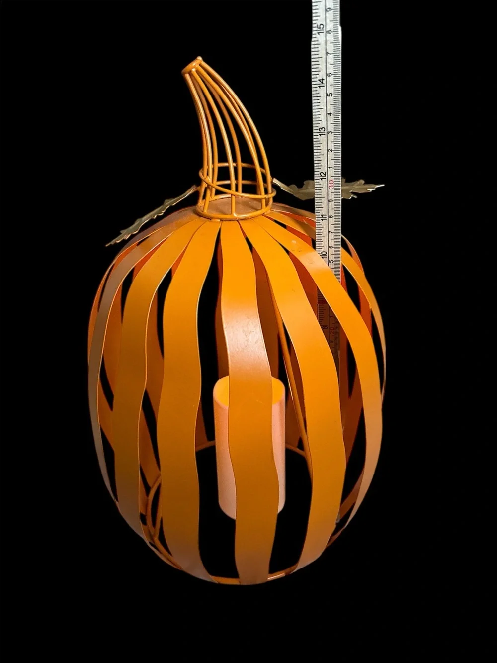 Orange Metal Pumpkin Lantern - Fall Home Accent